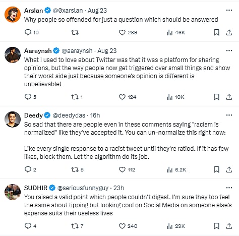 Screengrab of the comments on Sharma's post